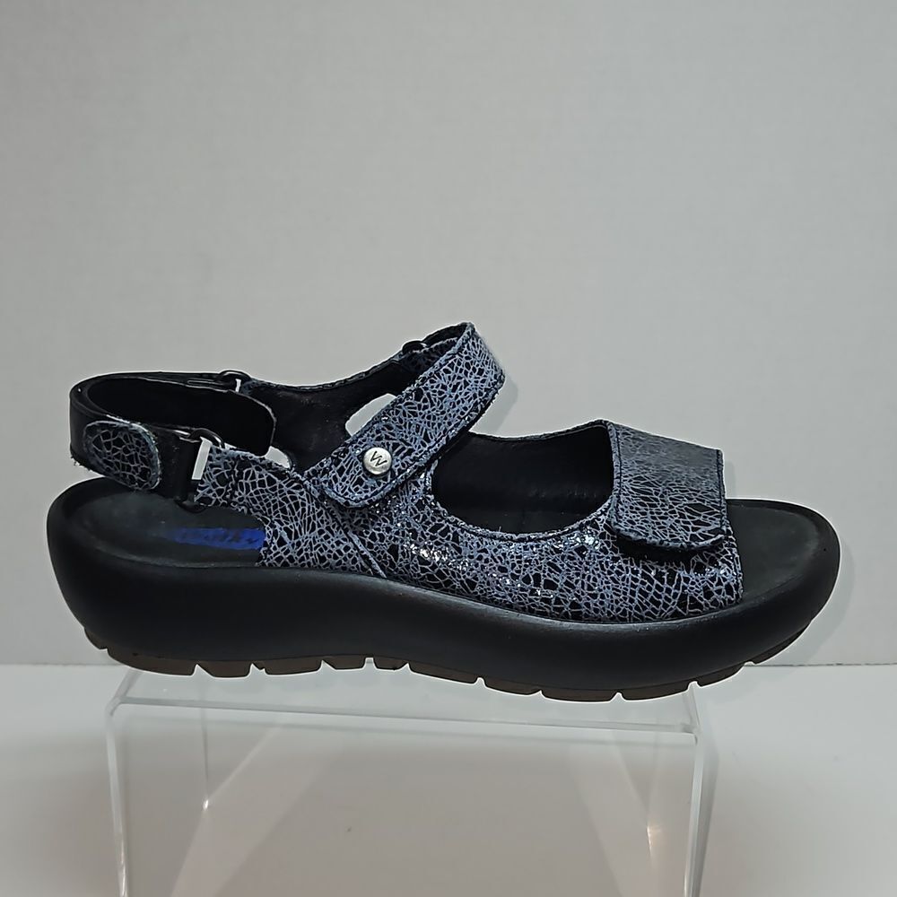 Wolky size 39 Rio Adjustable Hook & Loop Strap Slingback Sandals Blue/black